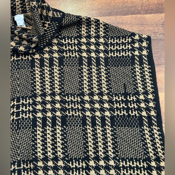 Chicos Cowl Neck Poncho Plaid Women’s Size L XL Black Tan - Picture 5 of 8
